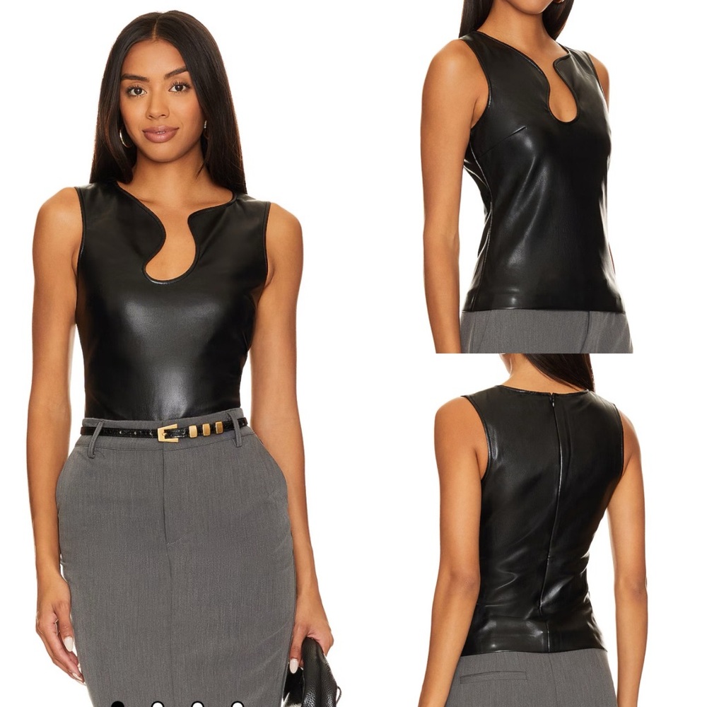 REVOLVE Amanda Uprichard Sleeveless Leather Puzzle Tank top in Black
